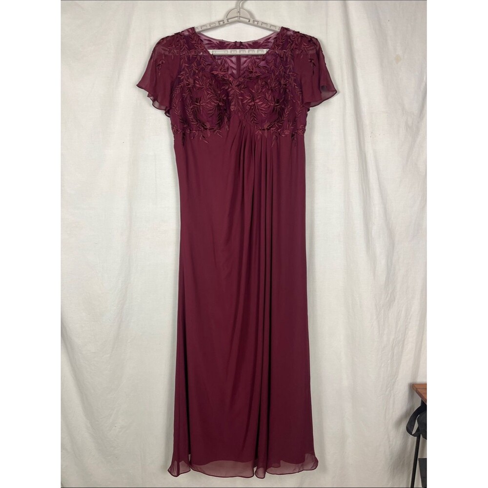 Azazie Burgundy Short Sleeve Dark A Line Floral Maxi Dress
